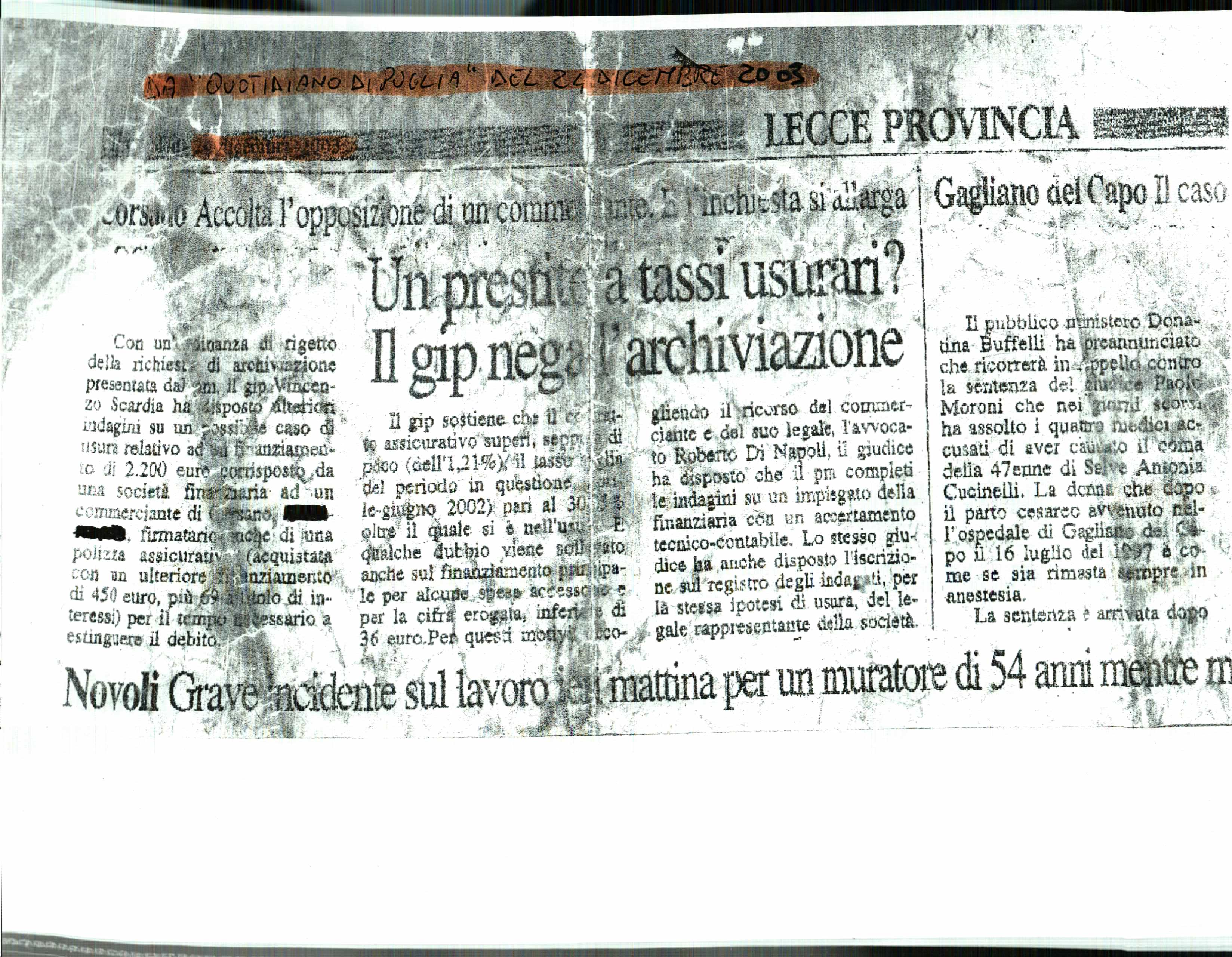 Quotidiano Puglia 24 Dicembre 2003