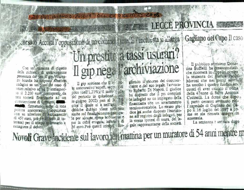 Quotidiano Puglia 24 Dicembre 2003