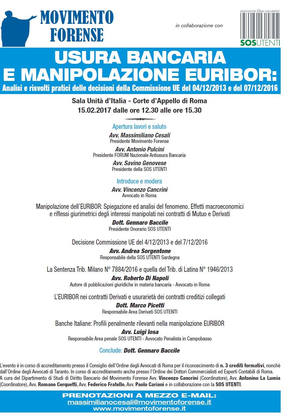 locandina convegno 15 febbraio 2017 manipolazione tasso euribor